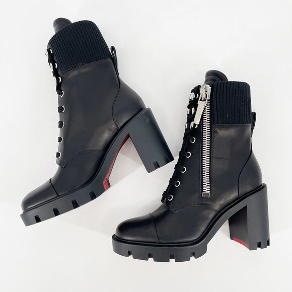 Christian Louboutin En Hiver Black Biker Moto Chunky Lug Sole Boots EU 38.5 - Picture 4 of 11